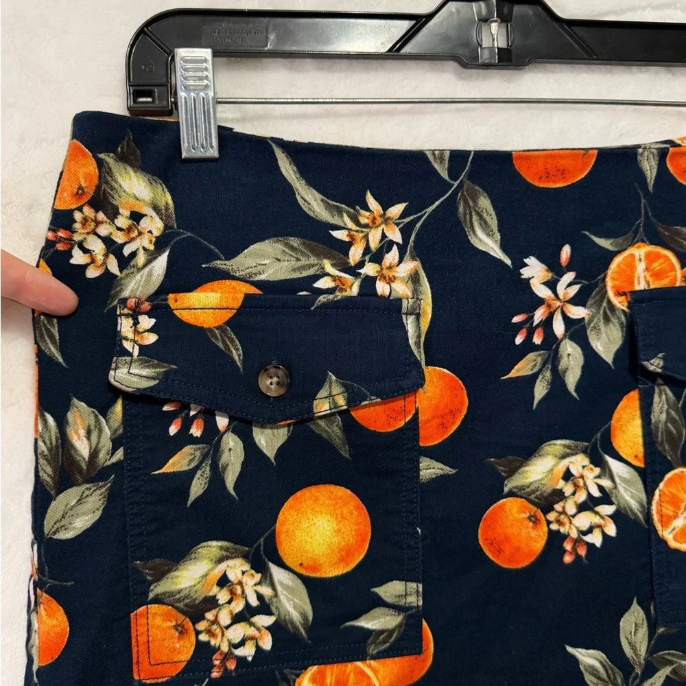 Loft Skirt Womens 12 Navy Blue Oranges Orange Fruit Coastal Beach Resort Casual - Picture 4 of 11